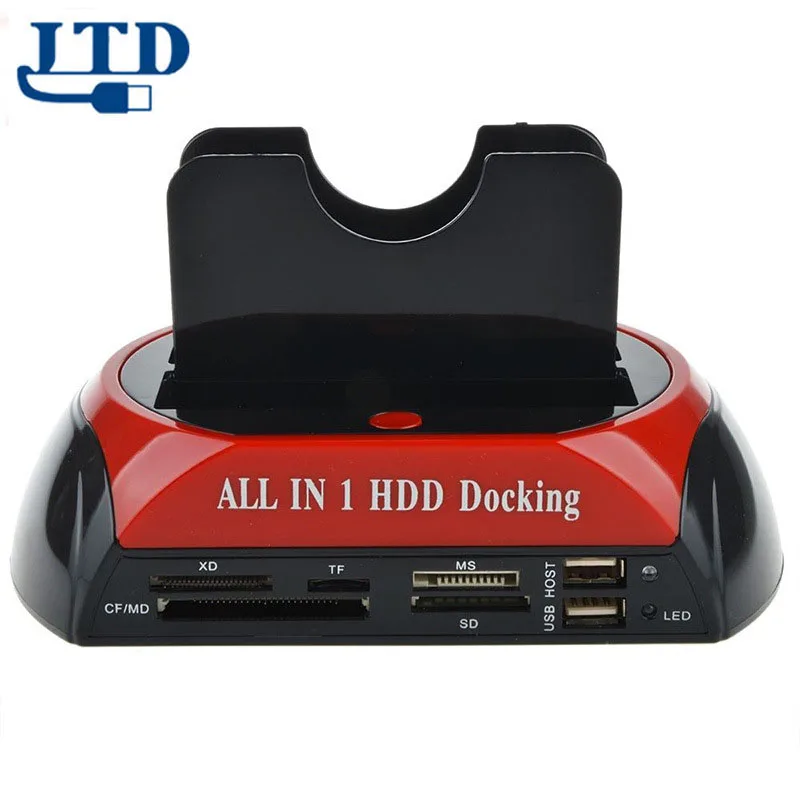 Multi-function Sata mobile hard disk dock IDE2.5/3.5 USB to dual disk OTB external hard disk box USB hub with card reader