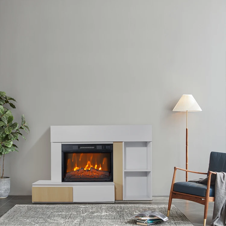 52 Inch Living Room Cabinet Wooden TV Unit 3D Flame Electric Fireplace TV Stand Modern TV Cabinet