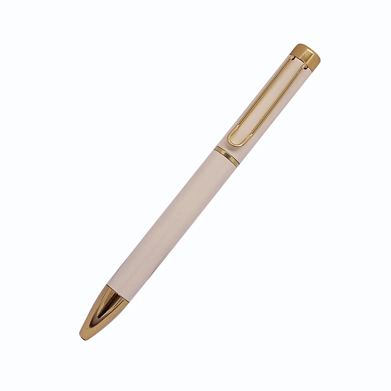Fancy luxury pen gift executive pen design milky white color gold chrome metal writing pen for stationery