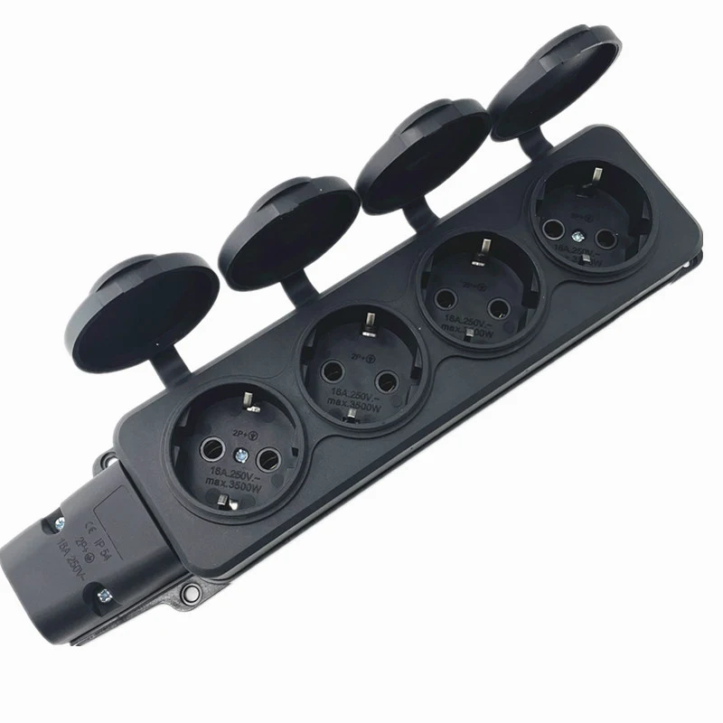 IP54 16A European Waterproof Industry Power Socket 1/2/3/4 Ways 3500W Outdoor Waterproof Outlet with Rain Cover Socket