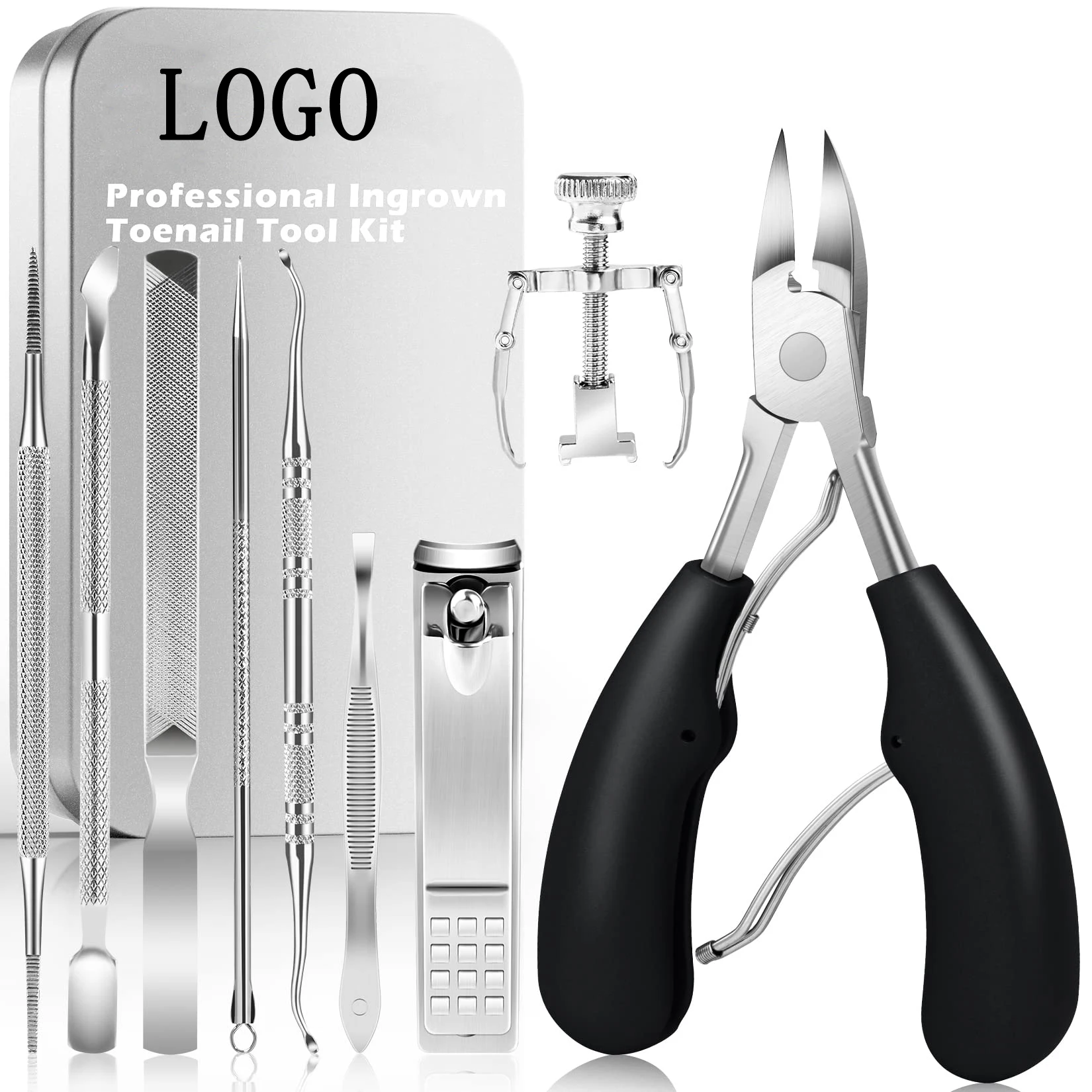 9 Pcs Set Toenail Clippers Ingrown Toenail Tool Kit Professional Stainless Steel Thick Nail Clippers