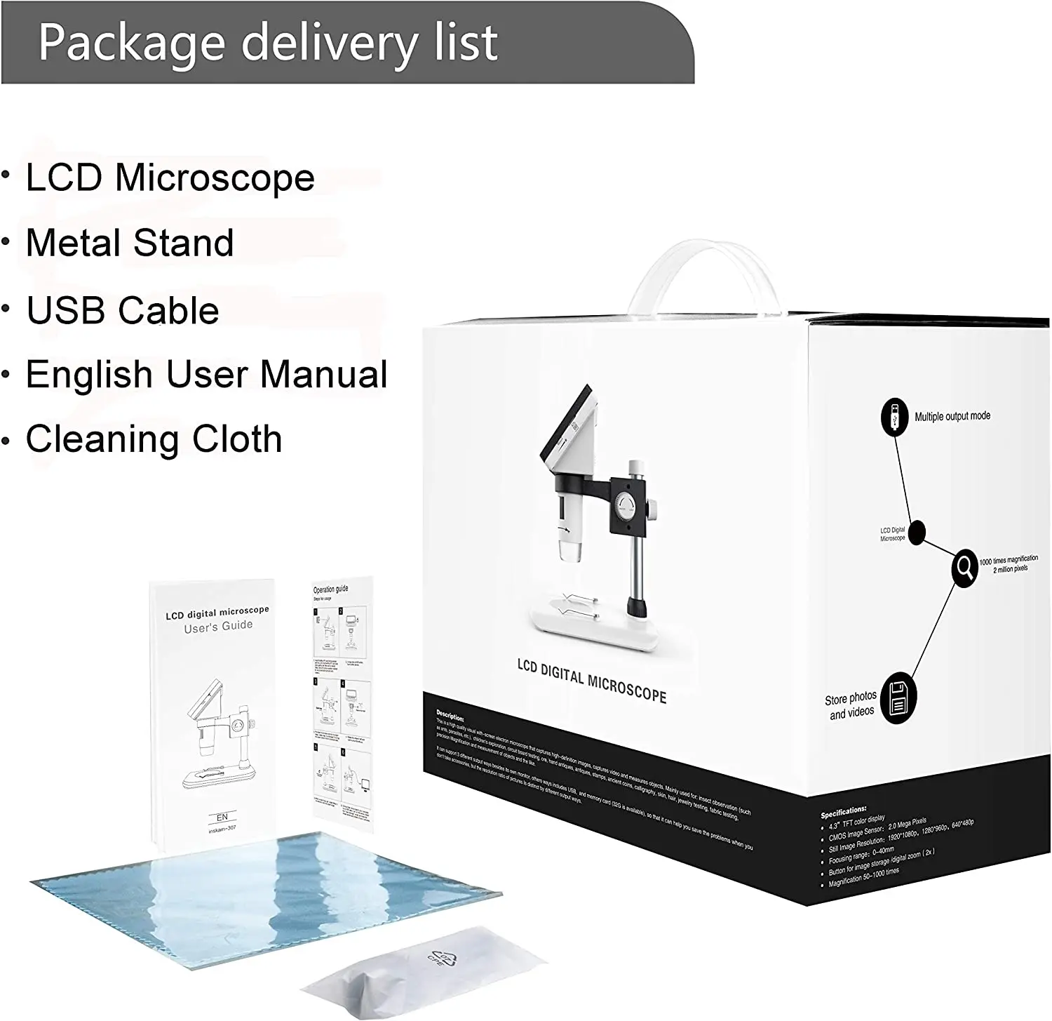 YAOJI portable 4.3 inch LCD digital microscope 2MP monocular microscope scanning usb electronic LCD microscope for mobile repair