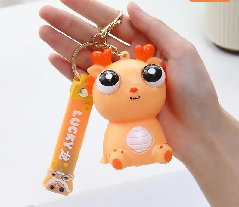 Cartoon Couple Pop Eyes Dinosaur Dragon Keychain Big Eyeball Pinch Stress Relief Key Toy Cute Dragon Toy for Key Usage