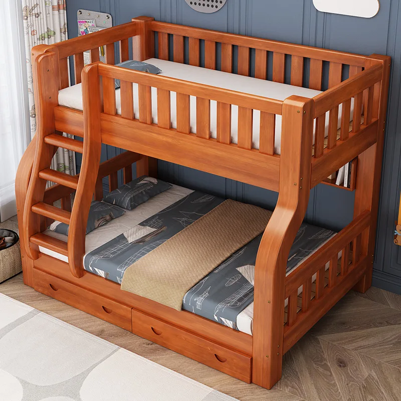 Cheap Girls Adults Solid Wood Frame Double Children Bed King Size Modern Bedroom Furniture Kids Bunk Bed With Slide And Stairs