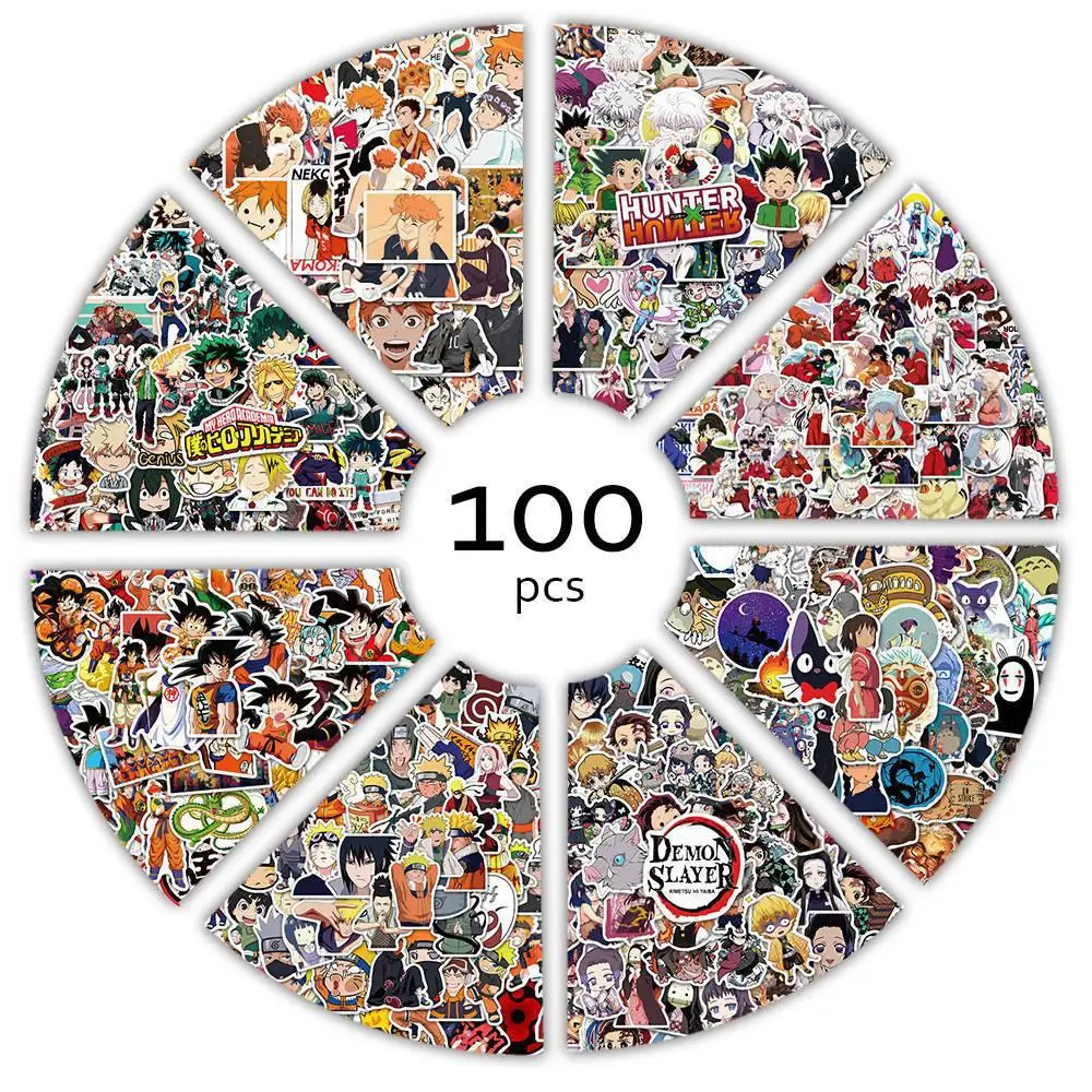 42 Styles 100PCS Hot Cartoon Goku Nika Luffy Demon Slayer Jujutsu Kaisen Academia Genshin Impact Uzumaki Frieren Anime Stickers