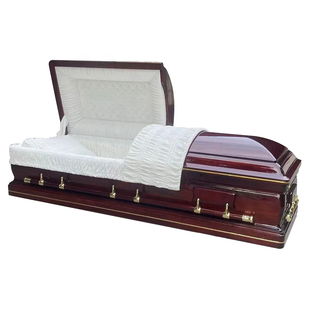 Luxury European Style Oak Solid Wood Casket Coffins Biodegradable Velvet Interior Colorful MDF Funeral Burial