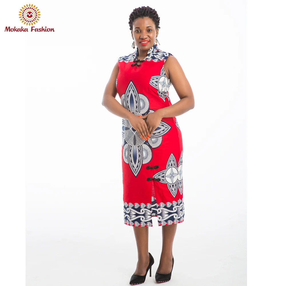 2020 Summer New Style Girls Sleeveless Wax Print Dresses Chinese Cheongsam With Dashiki Pattern