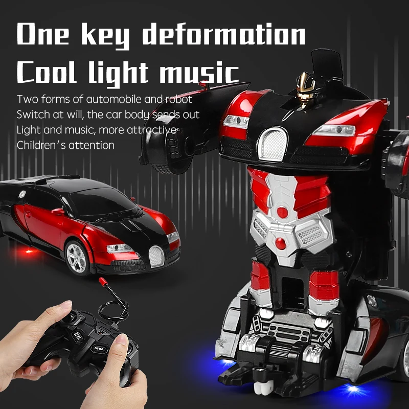 Kids One-key Deformation Car Toys 360 Degree Rotation Automatic Transform Robot Plastic Model Car Channel Power Battery