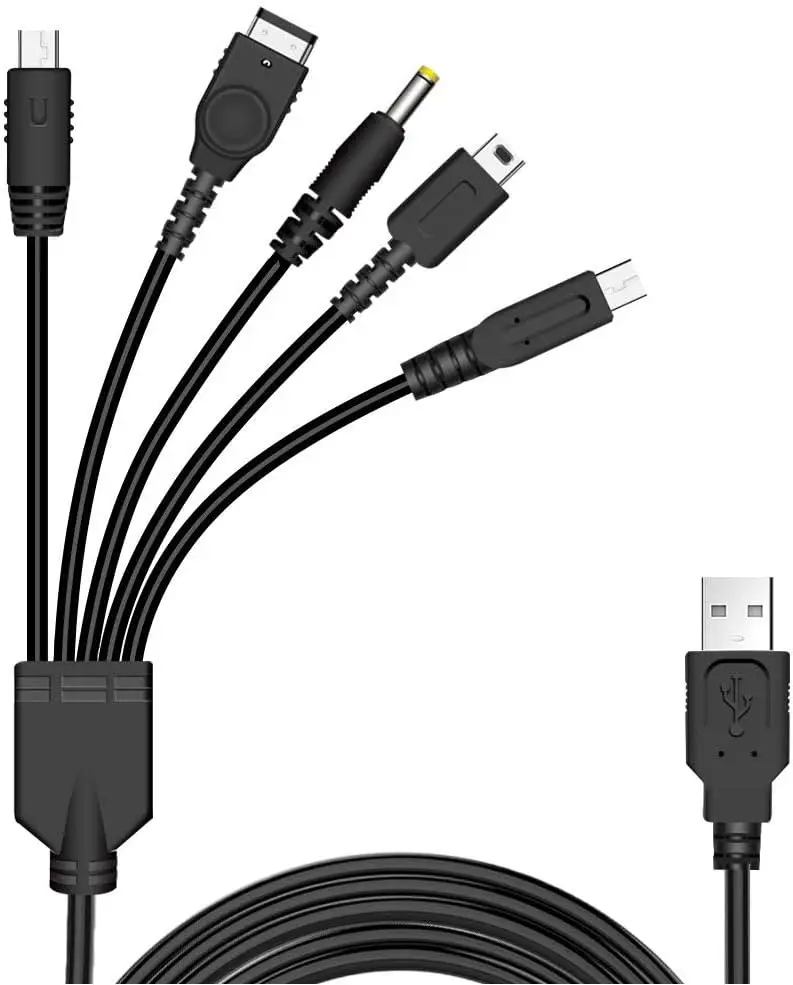 Yiscaxia For Wii U/ NEW 3DSXL/NEW 3DS/NDS LITE SP/PSP 5 in 1 Charging Cable