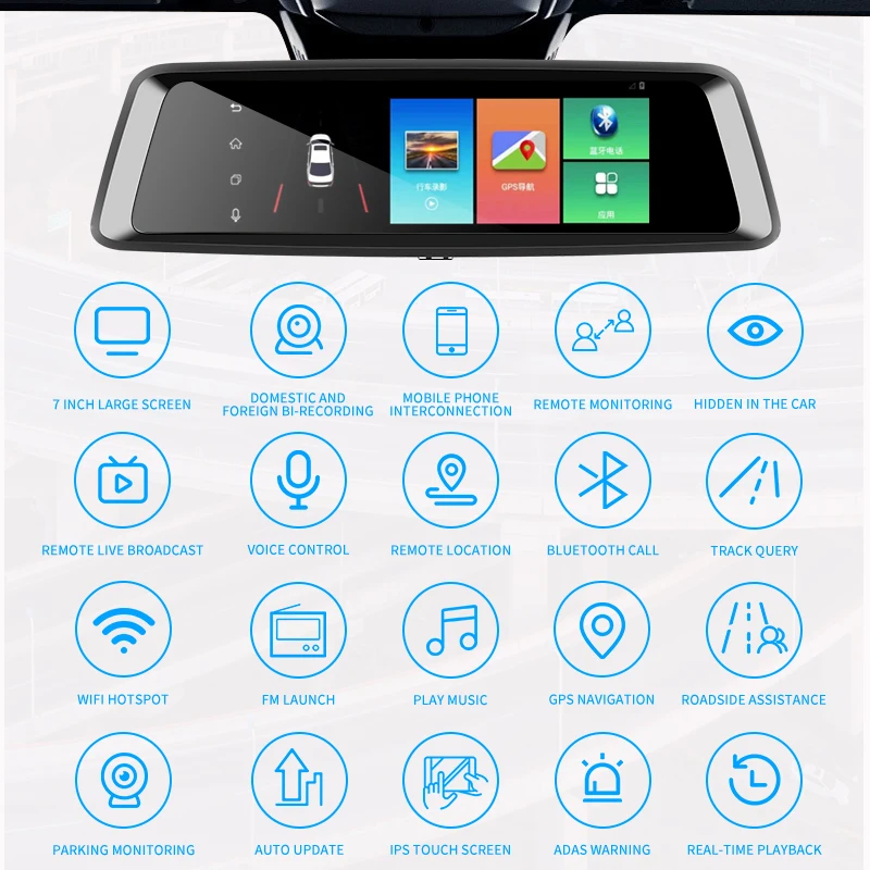 Car interior rearview mirror black hidden dual-lens driving recorder 4G remote monitoring video GPS track