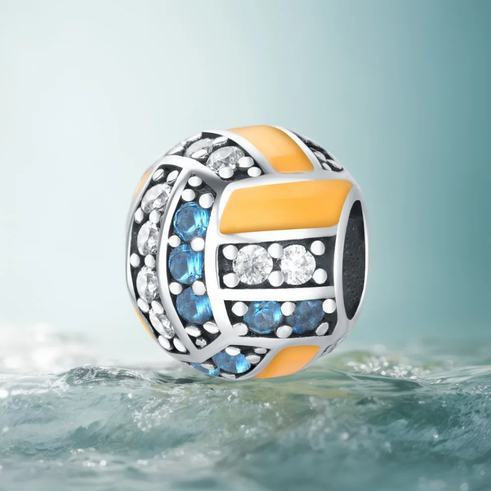Fashion Jewelry 925 Sterling Silver Colorful Enamel Zirconia Sport Volleyball Beads for Charm Bracelet Necklace Jewelry Making