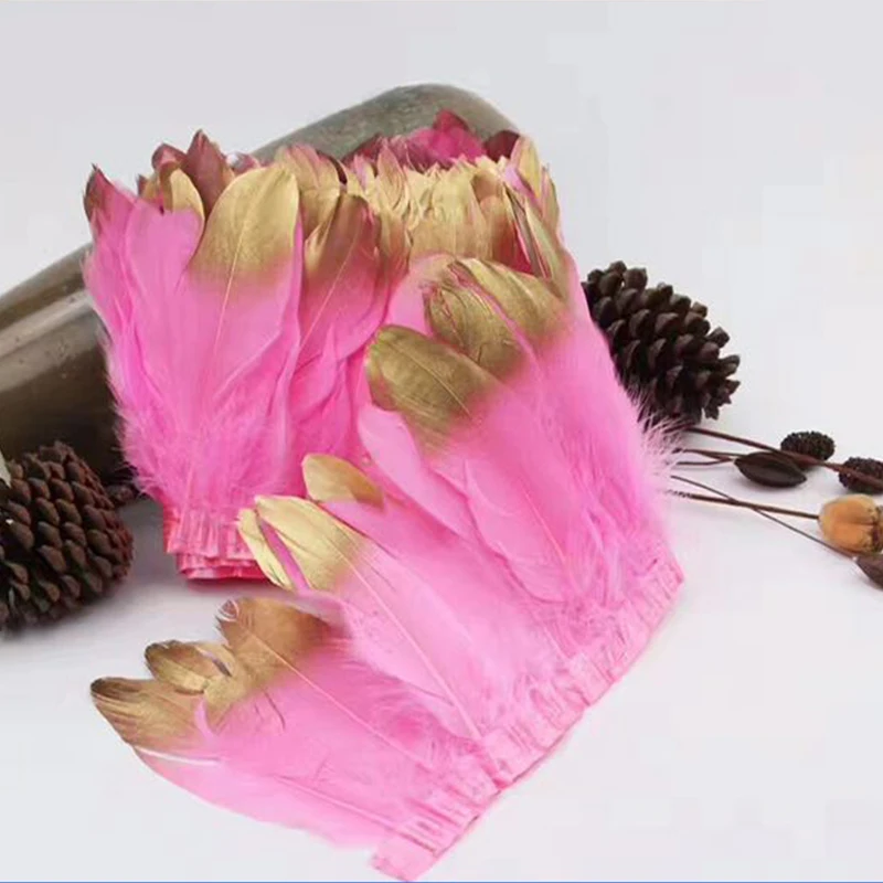 Custom Color Gold Tipped Goose Feather Trim Fringe Trimming