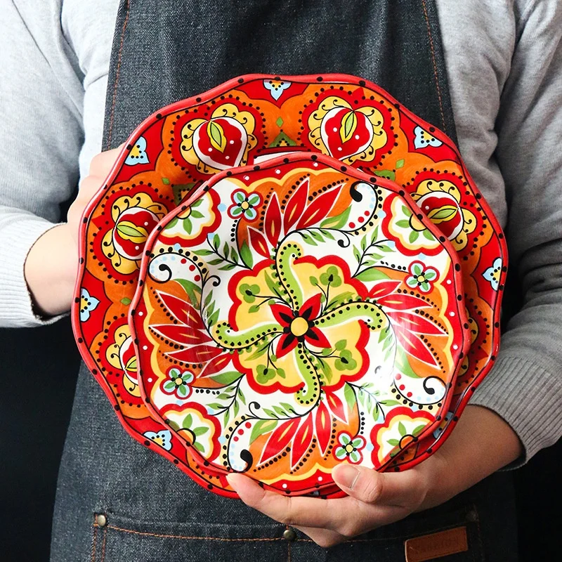 High Quality Ceramic Dinnerware Sets Bohemia Flower Pattern Hand Paint Ceramic Cup Floral Set Dinner Plates Ceramic Tableware