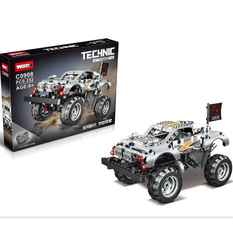 Child Birthday Gifts Pull Back Off Road Car Technic Small Brick Building Blocks