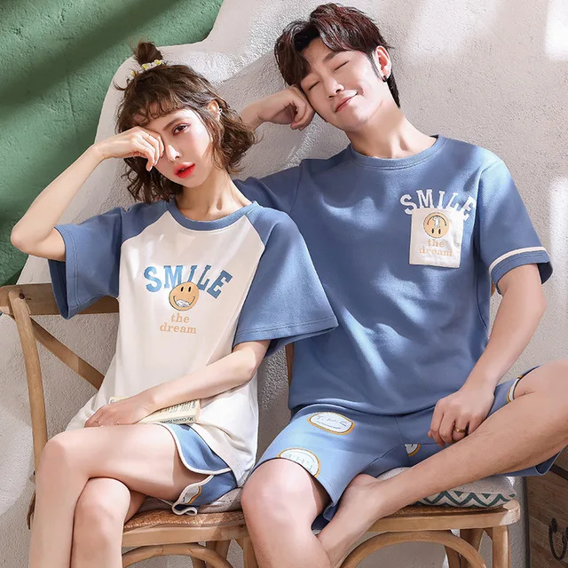 Couple pajamas woman man short sleeves pajamas sets nightclothes summer sleepwear leisure wear two-pieces sets lovers