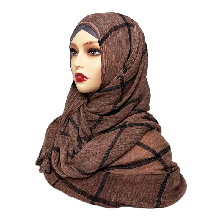 Designers custom muslim women dirty-dyed viscose bandana knitt scarf tassel cotton jersey khimar hijab plaid neck shawl fashion