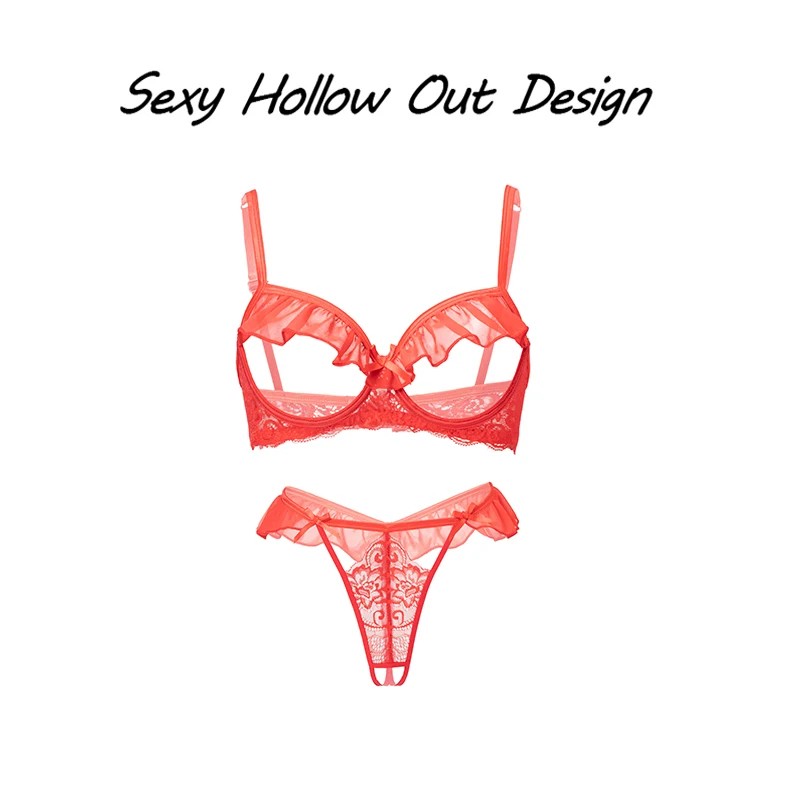 Wholesale Spot New Women Sexy Open Bra Hollow Flower Lace Lace Sexy Lingerie Set