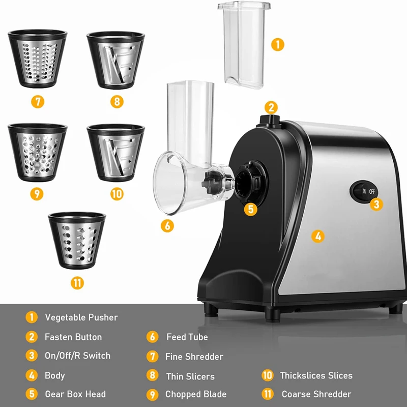 5 In 1 Kitchen 250w DC Low Noise Electric Vegetable Electric Slicer Shredder Salad Maker