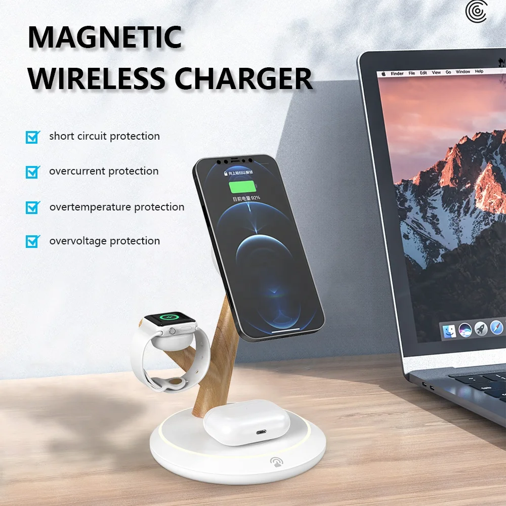 Dual 15W wireless charger 3 in 1 magnetic wireless charger stand for iPhone