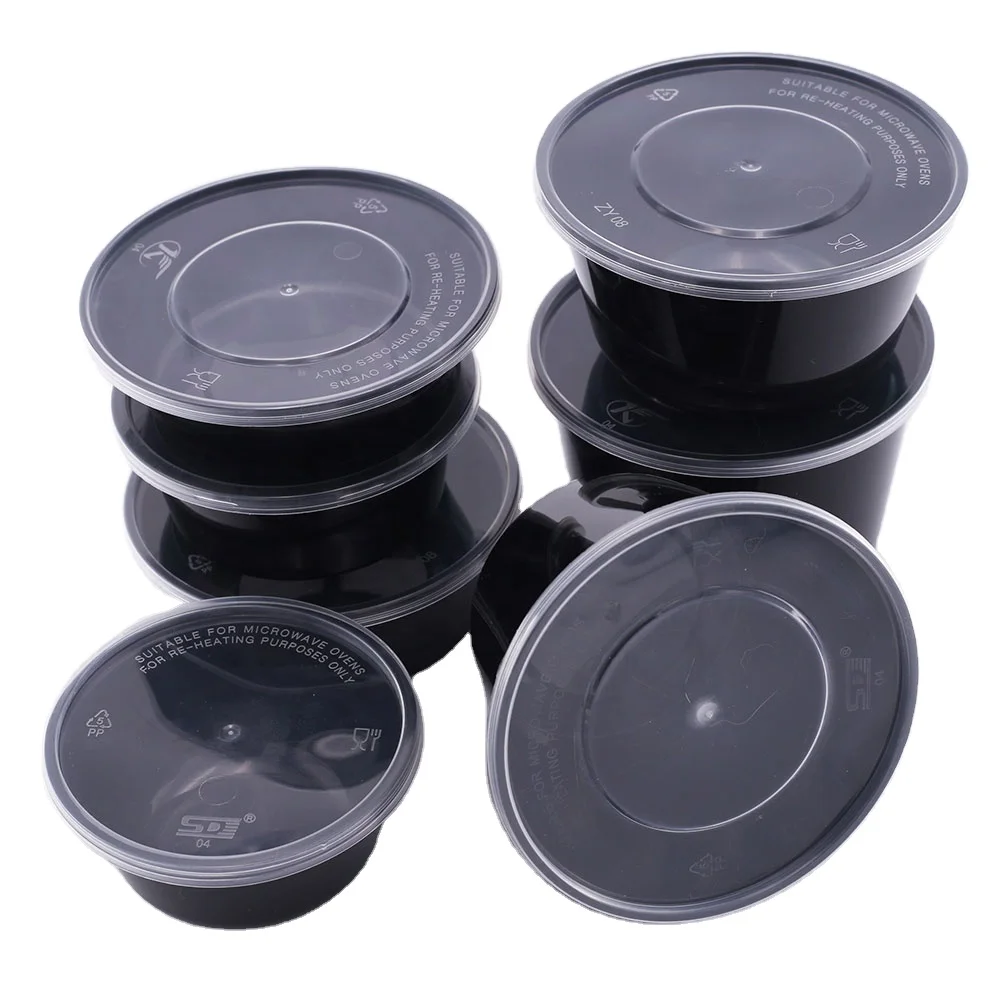 Microwave Freshware reusable 24oz 32oz 38oz black round pp plastic meal prep Bowls for salad vegan