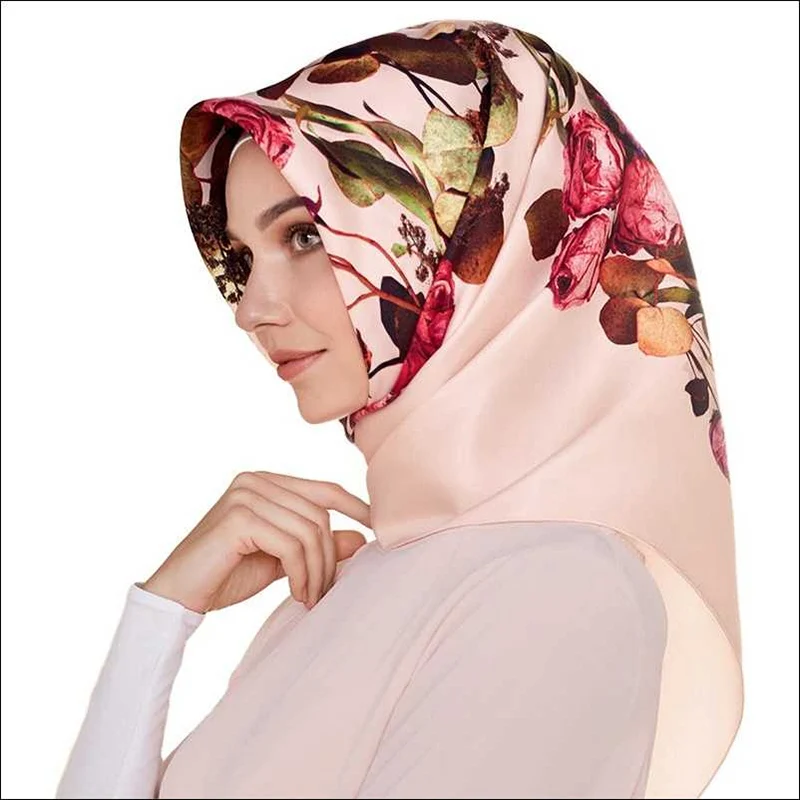 P.Healthy Hot Products Tudung Bawal Square Satin Silk Scarf Smooth Shawls for Ladies Spring Hijabs