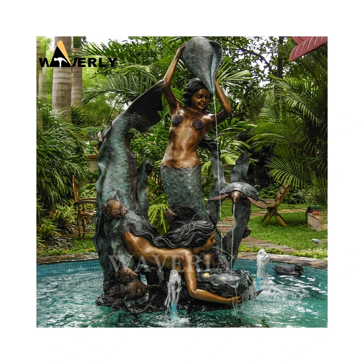 Outdoor Garden Life Size Metal Mythology Statue Fountain Hand Cast Bronze Mermaid Sculpture Fountain for Sale