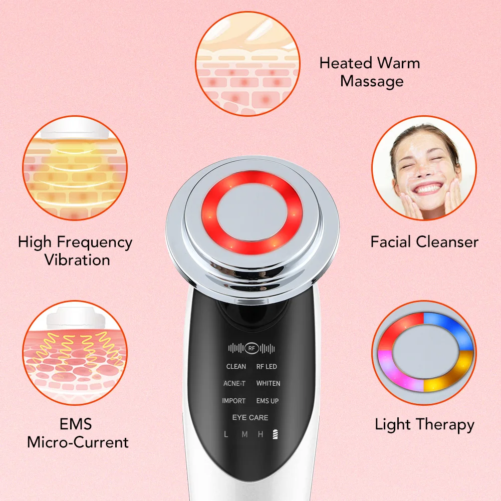 KKS beauti product facial lift massager skin rejuvenation 7 in 1rf ems face lift led red light therapy beauty device machine