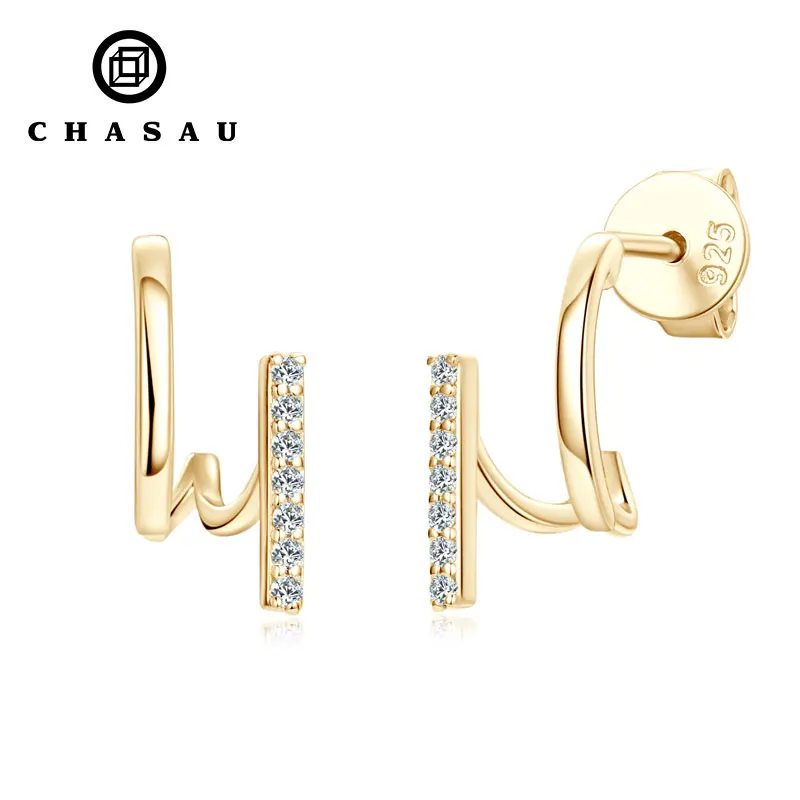 925 Sterling Silver Irregular Elegant Korean Fashion Jewelry Unique Moissanite Open Hoop Stud Earrings for Women