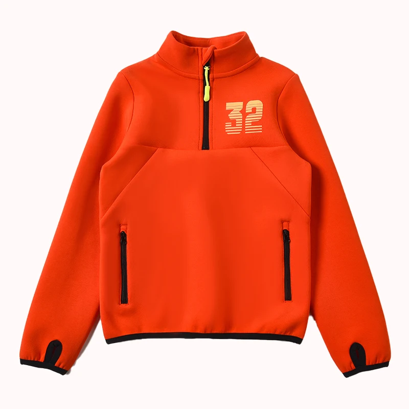 Custom Orange Children Boys Quarter Zip Long Sleeve Top Jogger Sweatshirt Set