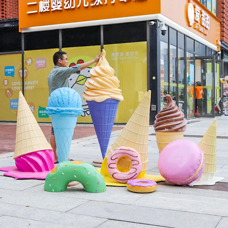 mall decoration Outdoor giant ice cream cones sculpture resin  fiber glass sculpture for ice cream donut decorations