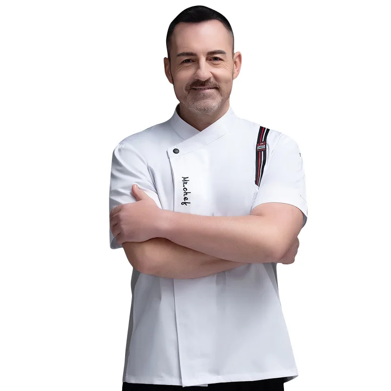 Короткая хлопковая поли черная серая куртка шеф-повара большого размера с рукавом 3/4 для мужчин и женщин в ресторане