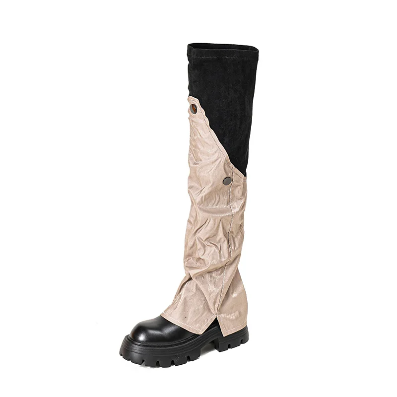 2024 новые эластичные модные женские высокие сапоги зимние на толстой подошве высоком каблуке выше колена