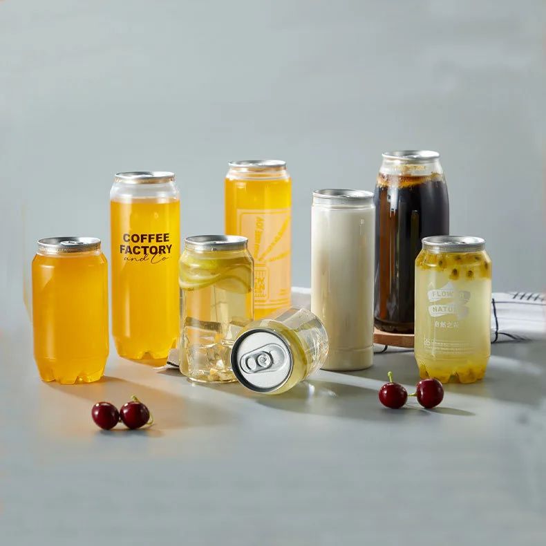 PET Plastic Empty Soft Drinks Beer Bottle Beverag Can For Juice Plastic Transparent Pop Cans