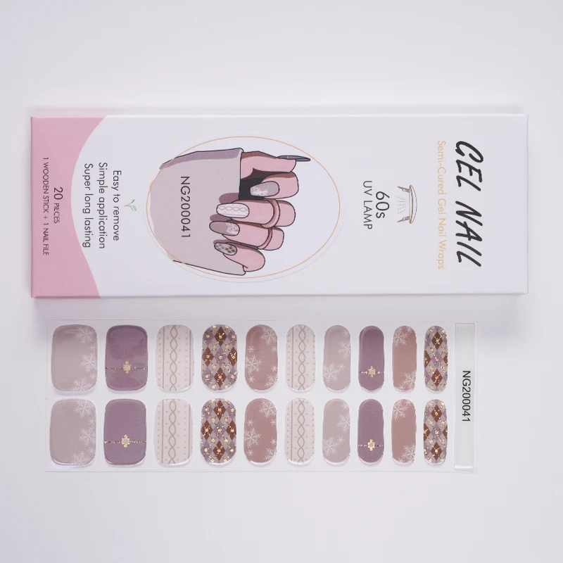 QUANYAN high quality UV lamp French semi cured Gel Nail strips Non-Toxic Long Lasting semi cured Gel Nail Wraps