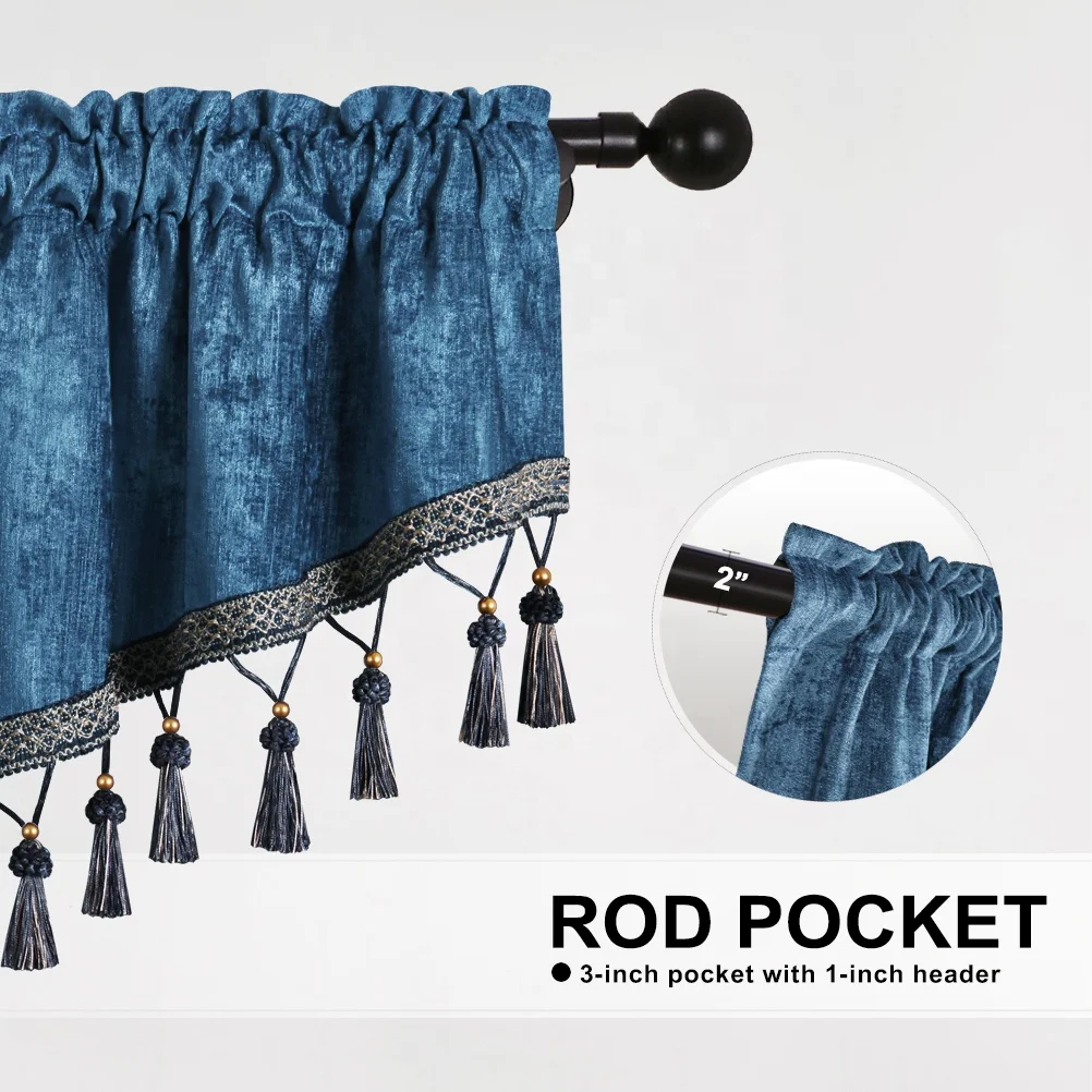 Modern Chenille Solid Curtains Fabric with Attach Valance for Living Room Window Pelmet Ready Made for Kitchen