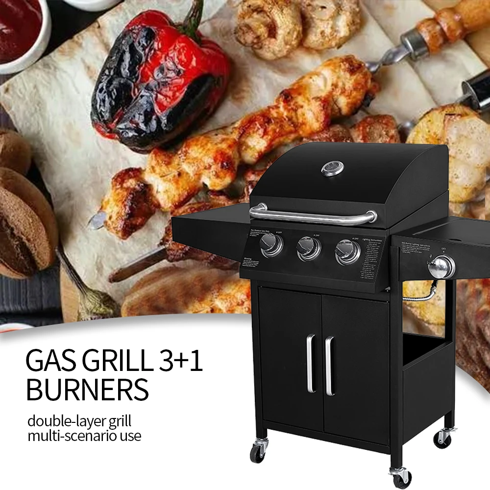 Gas Barbecue Stove Burner Plancha Camping Outdoor Gas BBQ Grill With Covers