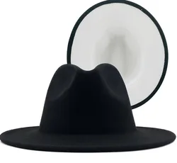 Wholesale High Quality Fake Wool Felt Fedora Hat For Men 2 tone hat colorful different candy color brim fedora  women hat