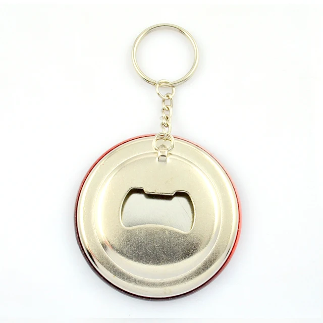Promotion Gift Custom Logo Text Pattern Silkscreen Print Tin Material Bottle Opener Button Badge Keychain