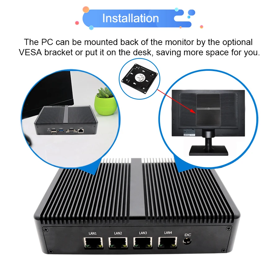 Межсетевой ПК J1900 безвентиляторный промышленный мини-ПК Win 10 Linux Dual NIC Pfsense 4 LAN маршрутизатор микрокомпьютер