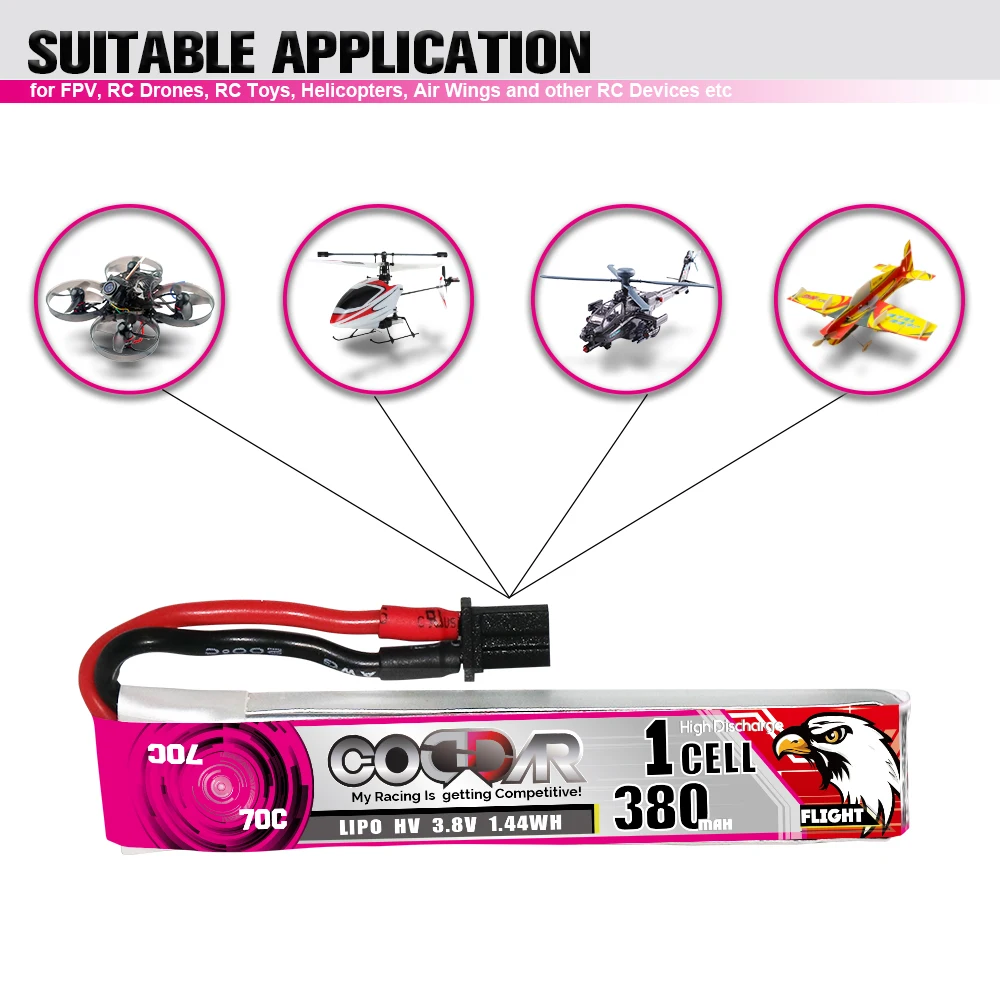 Аккумулятор CODDAR LiPo 1S 380MAH 3 8 V 70C A30 разъем с кабелем FPV Дрон высокого напряжения HV LiHV литий-полимерный