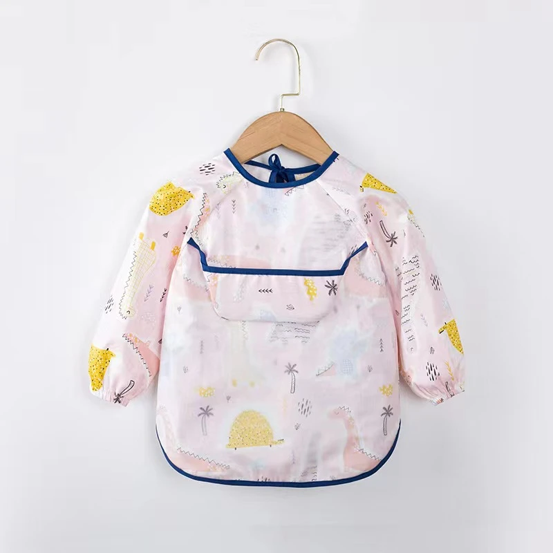 cartoon long sleeve bibs baby cotton waterproof reversible kids eating cartoon apron feeding burp bib accessories newborn
