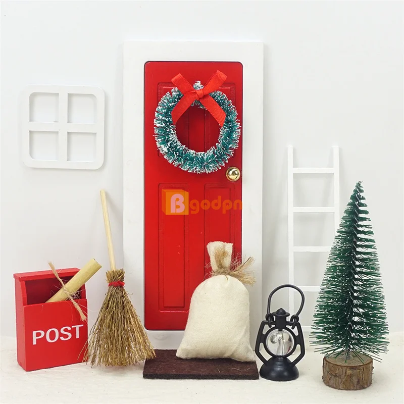 2023 new Christmas Elf Door Set Gnome Door Accessories Miniature Wooden Fairy Door Set For Christmas Birthday For Dollhouse
