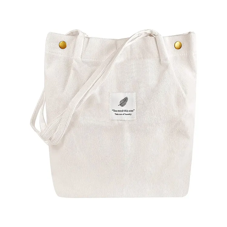 Custom Logo Grocery Shoulder Corduroy Tote Bags With Inner Pocket For Work Beach Lunch Travel Shopping Shopper