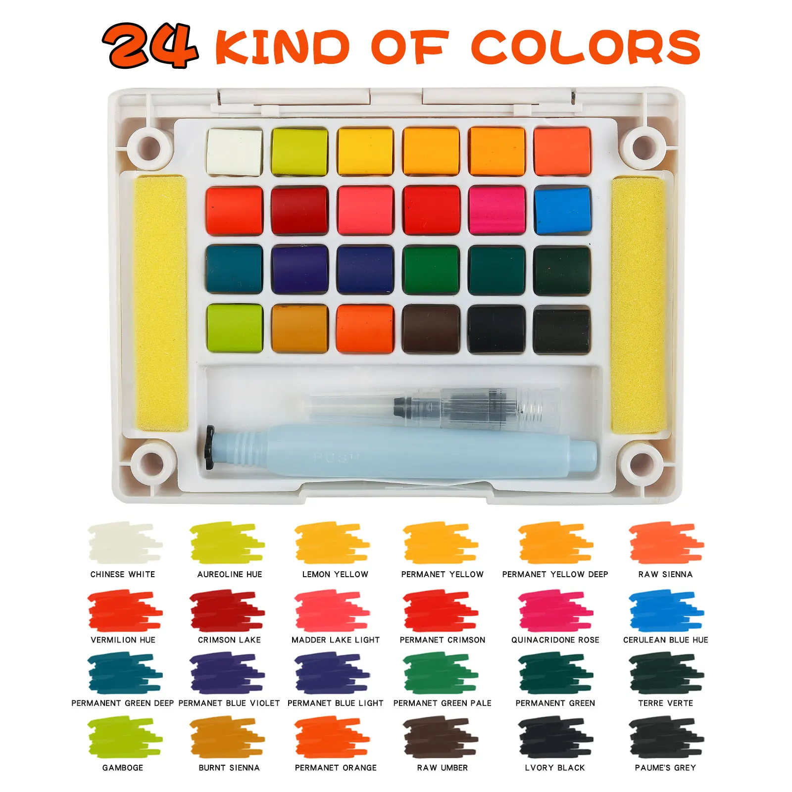 Paul Cezanne 24 Colors Solid Watercolor Paint Set Watercolor Sketching Kit with Watercolor Brush Pen for Children and Adults