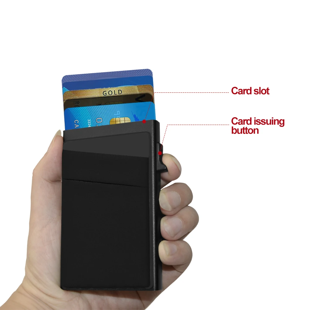 Carbon Fiber Wallet Mens Leather ID Credit Card Holder RFID Blocking Wallet Protector Money Clip Pop Up Card Case