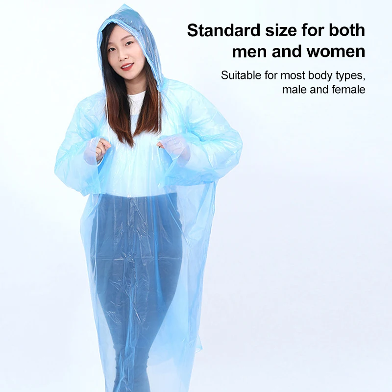 Hot Sale Emergency PE Raincoat Lightweight Plastic Rain Poncho for Adults & Children for Hiking Thick Rainwear Size M