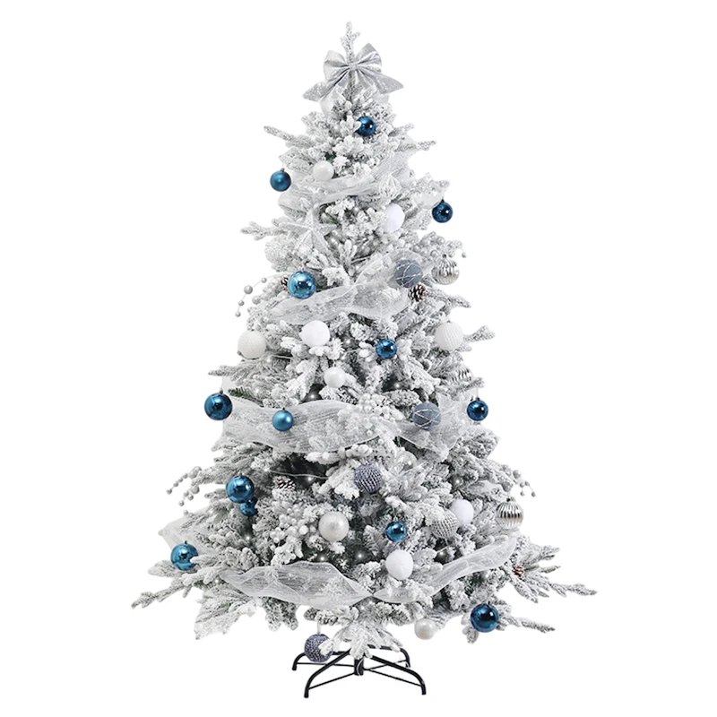 Snow Flocked Christmas Tree Premium Hinged Artificial Pine Tree With Christmas Ball Ornaments Holiday Decorations