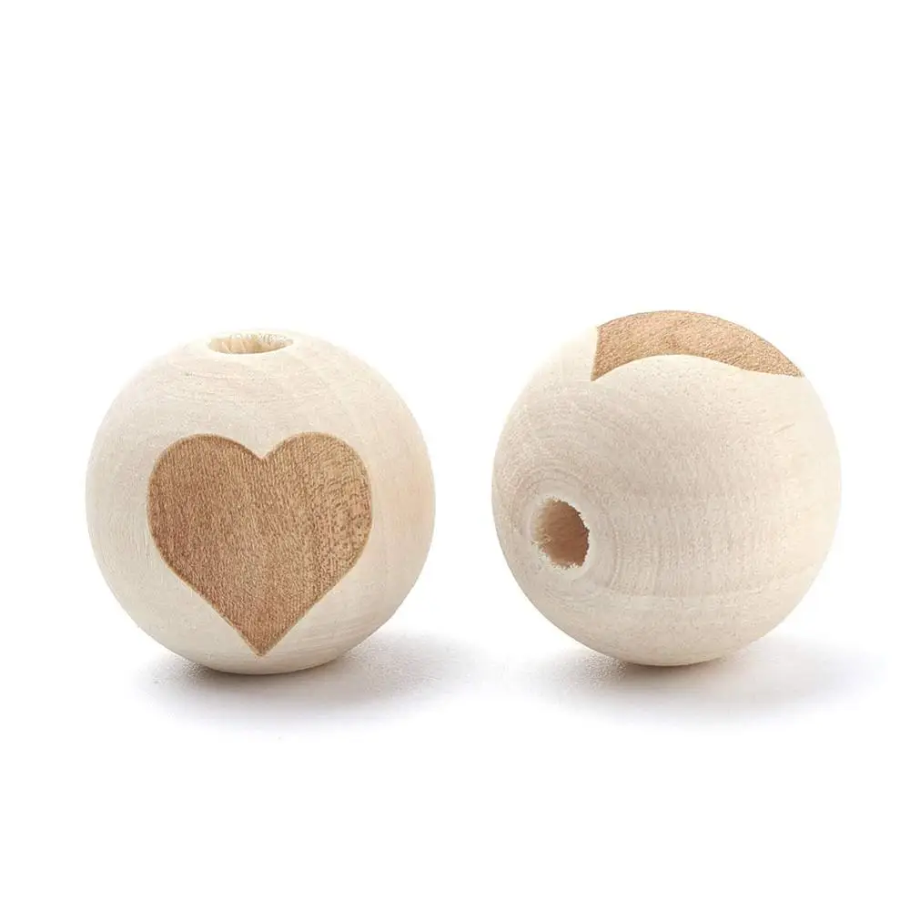 20 pieces 19mm Natural Unfinished with Heart Wood Round Beads Original Color Wooden Slices Ball for DIY Craft Jewelry Making