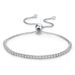 925 Sterling Silver Sparkling Strand Bracelet Charm Silver Jewelry Women Link Adjustable Bracelet
