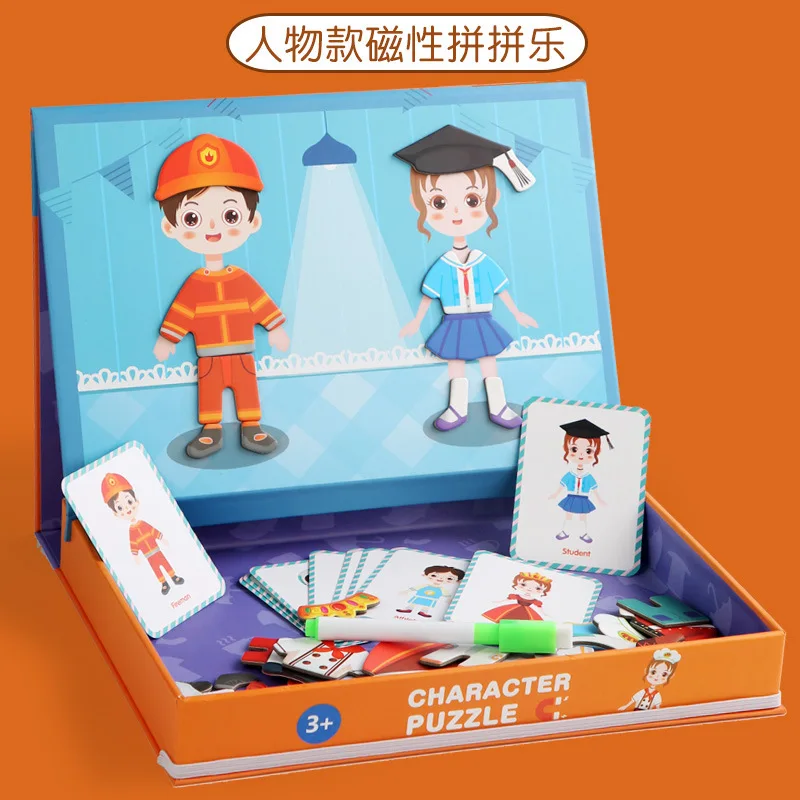 Wooden Jigsaw Puzzles Magnetic Doodle Puzzles Dinosaur Mix and Match Game STEM Fine Motor Skill Activity Puzzle for Kids